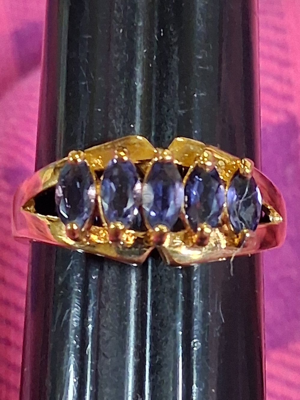 Vintage 925 Sterling Silver Gold Vermeil Purple Marquise Gemstone Ring Sz 10